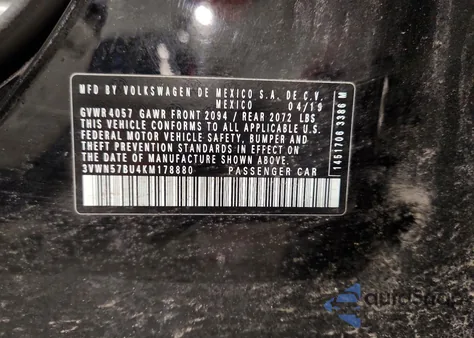 2019 Volkswagen Jetta S from USA, damaged, VIN 3VWN57BU4KM178880